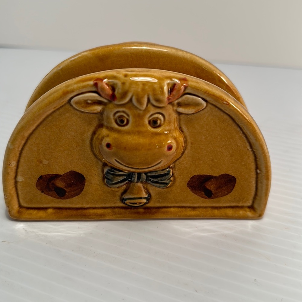 Vintage napkins holder cow and bell hearts